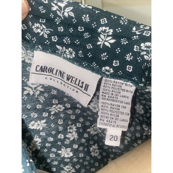 Vintage 80s 90s Floral Green Bib Knee Length Dress Layered Pullover Sz 20 - Picture 10 of 10